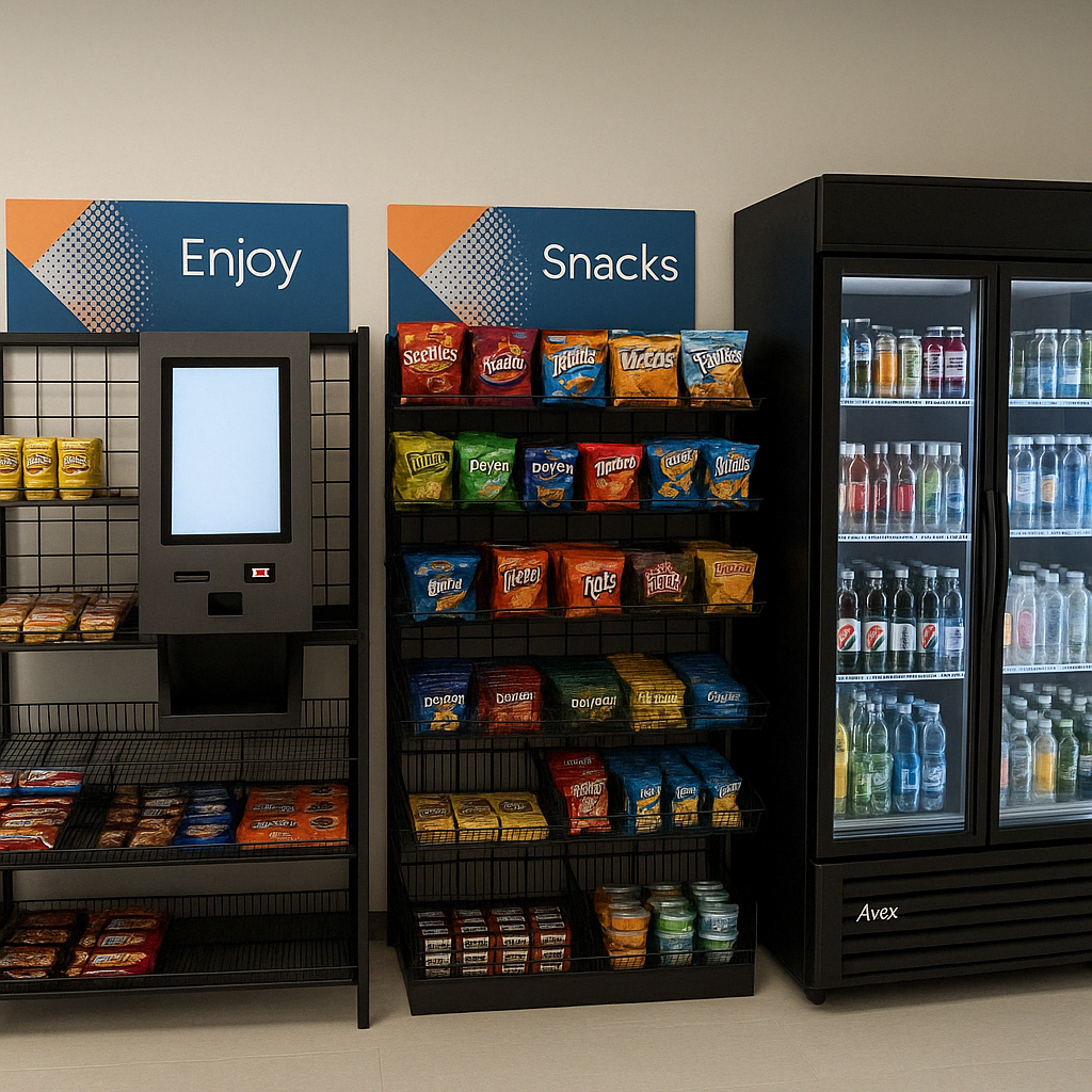 Self-service vending station located in a workplace common area.